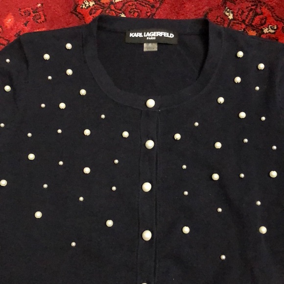 🌺NWT KARL LAGERFELD PEARL CARDIGAN S - Picture 2 of 3